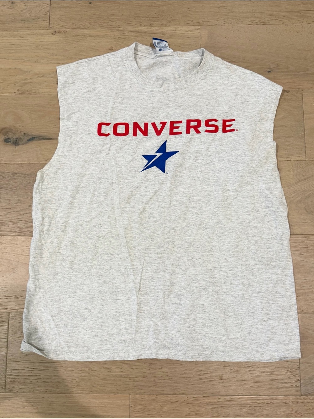 Vintage 90’s Converse Men's Light Gray Sleeveless Tee with Red Logo & Blue Star
